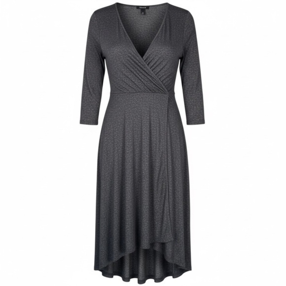 Torrid Size 3 Faux Wrap Surplice Midi Dress Gray Stretch Hi-Low 3/4 Sleeve